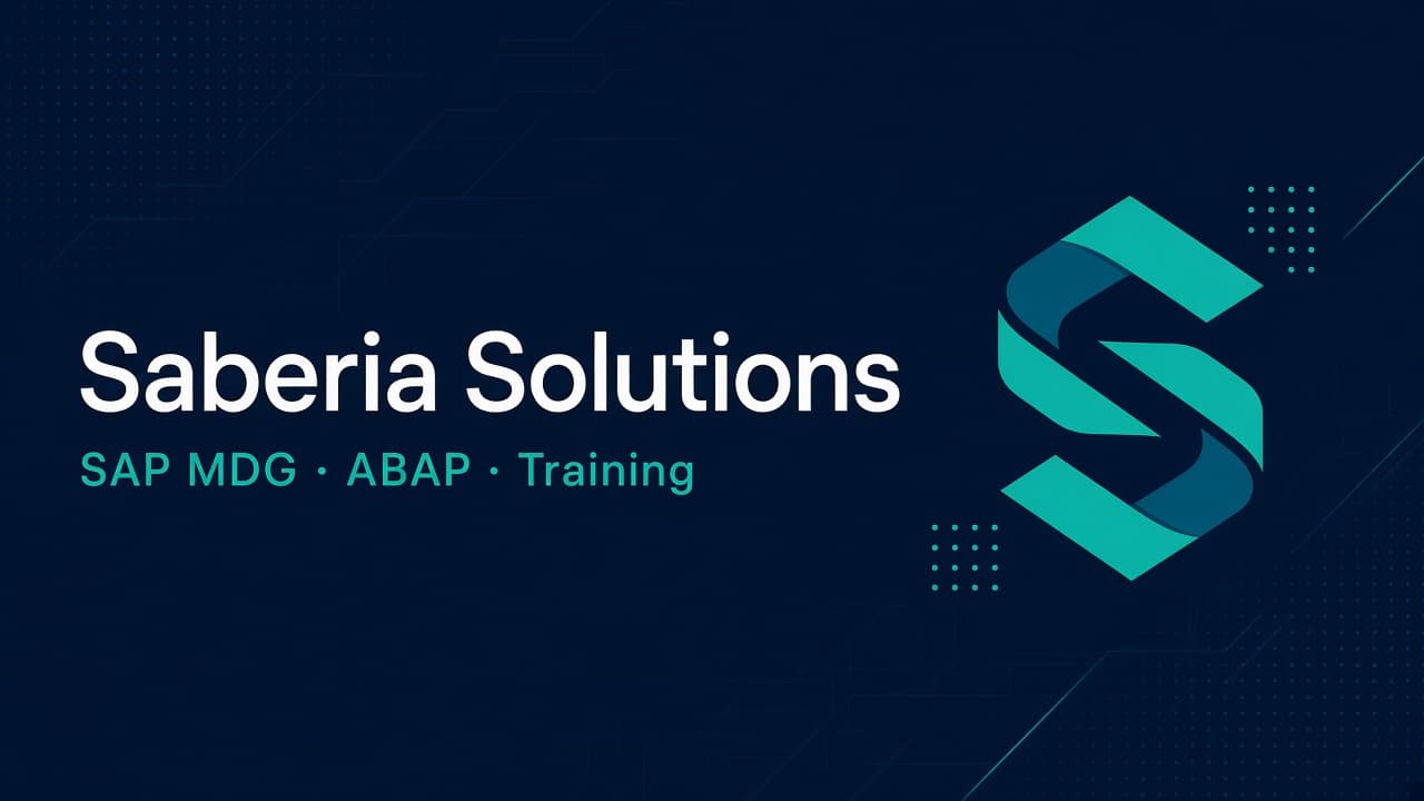 Saberia logo and the words Saberia Solutions on a navy background